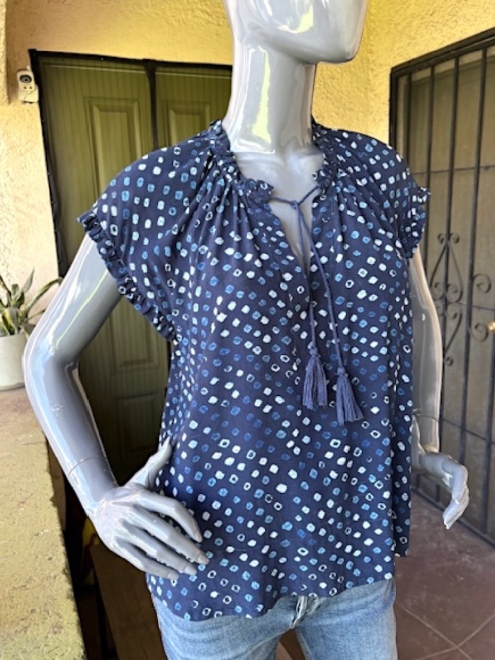 ULLA JOHNSON Silk Print Cap Sleeve Split-Neck Blouse EUC/sz 4